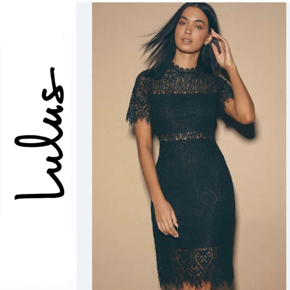 Lulus Remarkable Blue Sheer Lace Short Sleeve Mini Dress XS